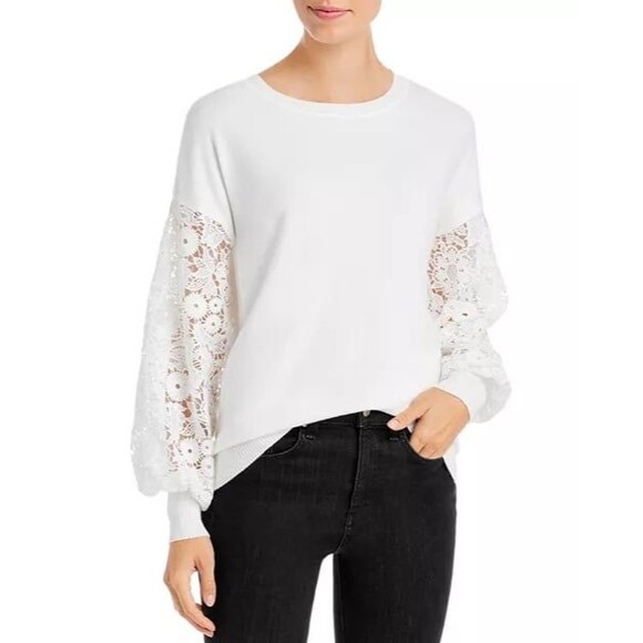 Sioni Sweaters - Ivory Sioni pullover with dreamy puffed lace sleeves